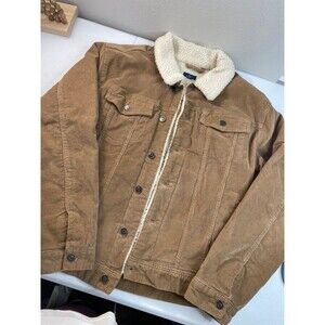 George Corduroy Sherpa Jacket Men’s L Tan Trucker Coat Warm Lined